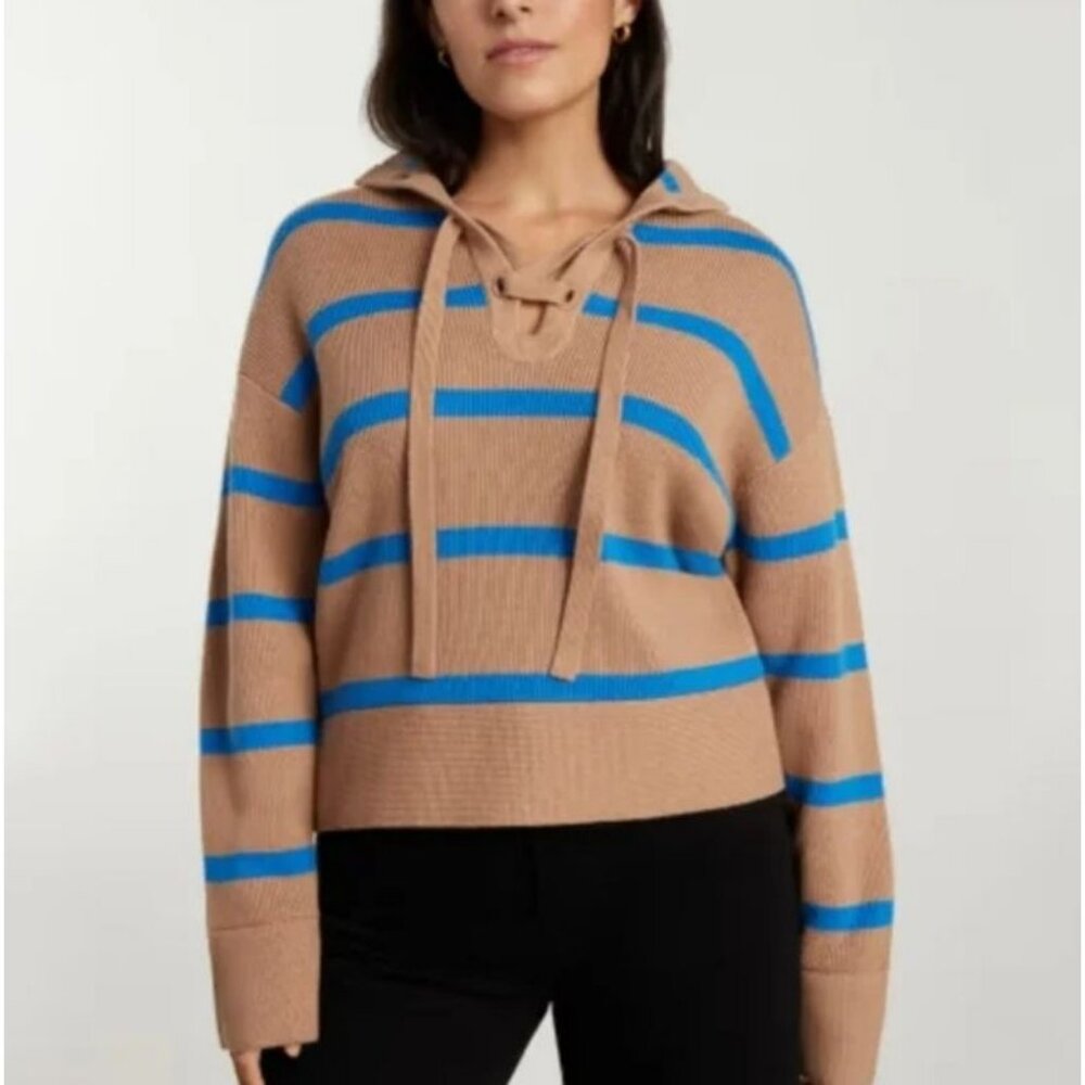 Everlane Striped Lace Up Smock Sweater Women's Size Small Brown Blue NWT!